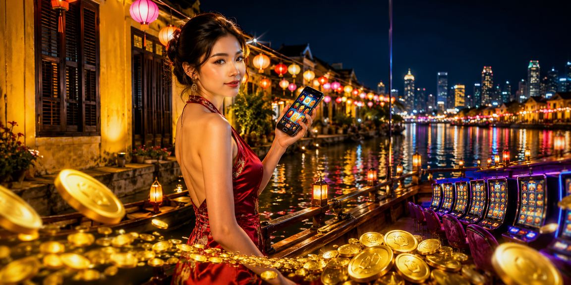 Người dùng quản lý tài khoản VIP lr44 qua điện thoại tại lễ hội Hội An